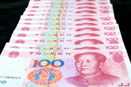 Chinese currency on black backgroundの写真素材