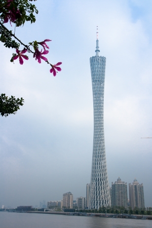 The Guangzhou Tower  600 m ,It is a TV tower,The China s first tower  located at new city axis intersection ,Guangzhouのeditorial素材