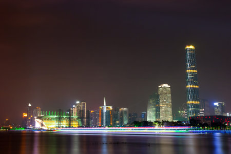 Zhujiang River and modern building of financial district in guangzhou chinaの写真素材