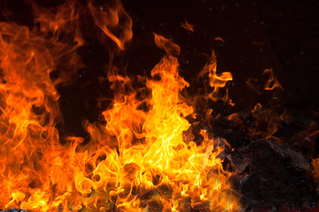Fire flames on black background