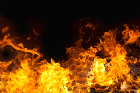 Fire flames on black background