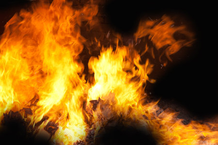 Fire flames on black background