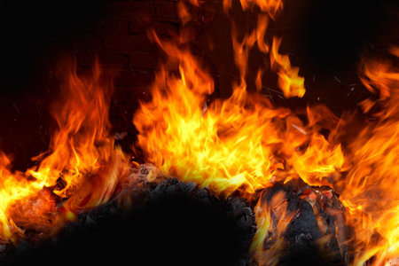 Fire flames on black background