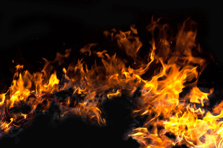 Fire flames on black background