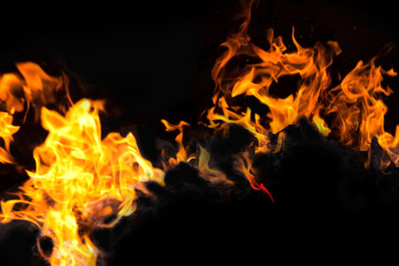 Fire flames on black background