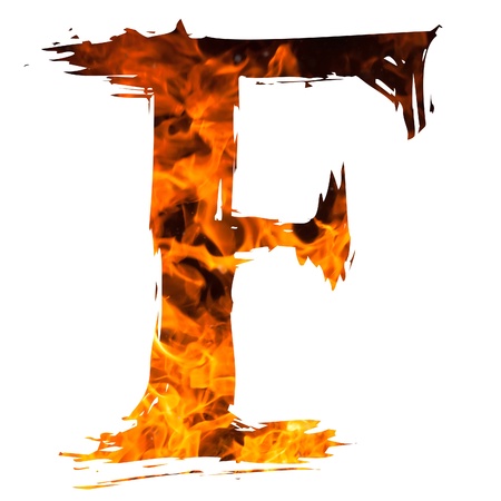 the letter F caught on blazing fireの写真素材