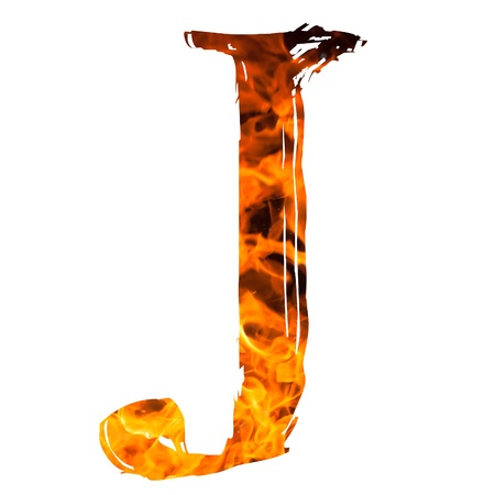 the letter J caught on blazing fireの写真素材