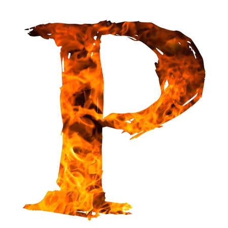 the letter P caught on blazing fireの写真素材