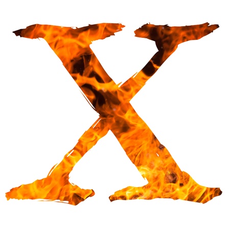 the letter X caught on blazing fireの写真素材