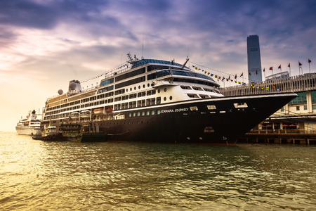 Big Cruise Ship berth at Victoria Harbor in Hong Kong, Chinaのeditorial素材