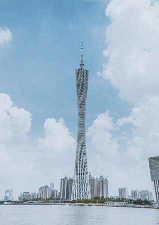 GUANGZHOU, CHINA - JUN 20. The Guangzhou Tower (600 m) on Jun. 20, 2016 in Guangzhou. located at new...
