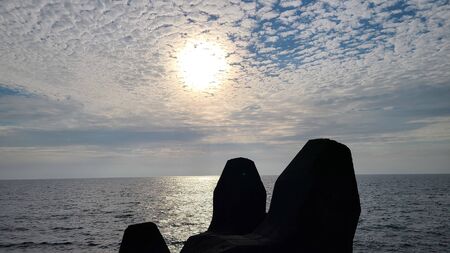 wave block sunsetの写真素材