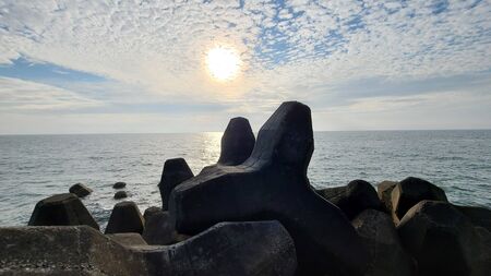 wave block sunsetの写真素材