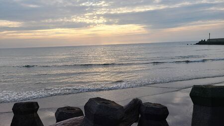 wave block sunsetの写真素材