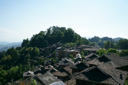 Aerial view of Miao village in Guizhou, Chinaのeditorial素材