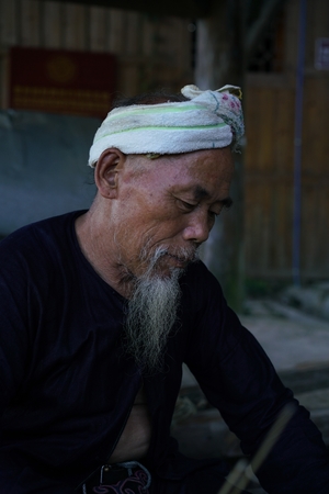 Close up view of an elderly Miao's villagerのeditorial素材