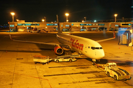 BANGKOK, THAILAND - July 27, 2019 : Thai Lion Air Airplane parked at Don Mueang International Airport in Bangkok, Thailand.のeditorial素材