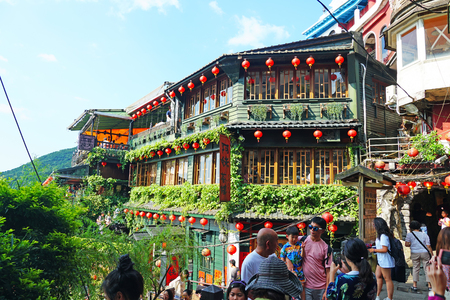 New Taipei City , Taiwan - July 28 , 2019 : A-mei tea house at Jiufen Old street.のeditorial素材