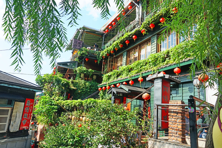 New Taipei City , Taiwan - July 28 , 2019 : A-mei tea house at Jiufen Old street.のeditorial素材