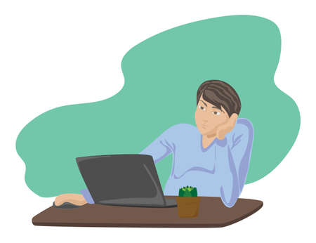 man with a laptop freelancer or office worker working from homeのイラスト素材