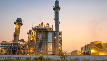 Glow light of petrochemical industry on sunset and Twilight sky ,Power plant,Energy power station...