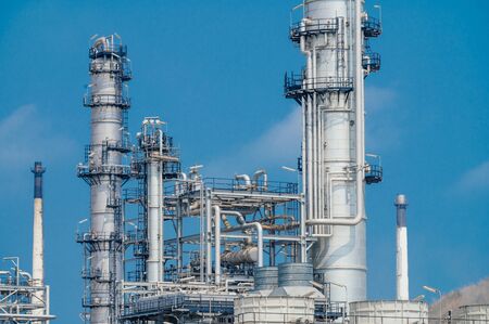 Industrial zone,The equipment of oil refining,Close-up of industrial pipelines of an oil-refinery plant,Detail of oil pipeline with valves in large oil refinery.の写真素材