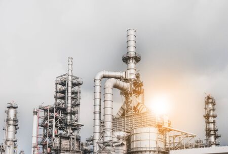 Industrial zone,The equipment of oil refining,Close-up of industrial pipelines of an oil-refinery plant,Detail of oil pipeline with valves in large oil refineryの写真素材