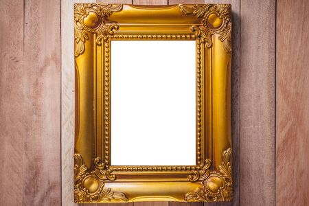 Top view of  Business frame picture working design on wooden background, Wooden vintage frame isolated on wooden backgroundの写真素材