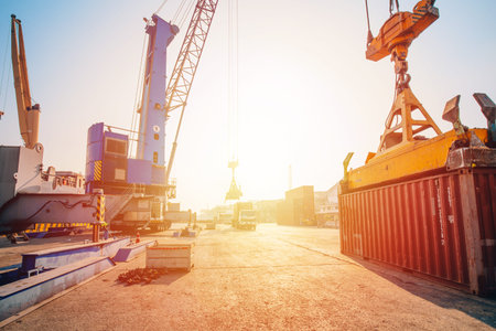 Containers box from Cargo freight ship for import export,logistic concept