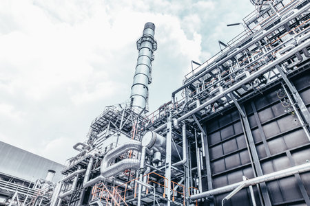 Industrial zone,The equipment of oil refining,Close-up of industrial pipelines of an oil-refinery...