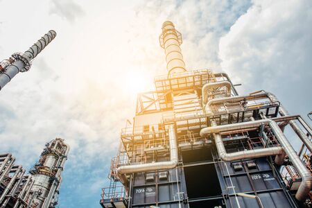 Industrial zone,The equipment of oil refining,Close-up of industrial pipelines of an oil-refinery plant,Detail of oil pipeline with valves in large oil refinery.の写真素材