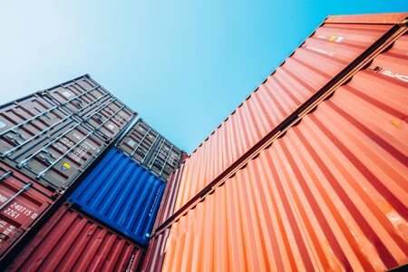 Containers box from Cargo freight ship for import export,logistic conceptの写真素材