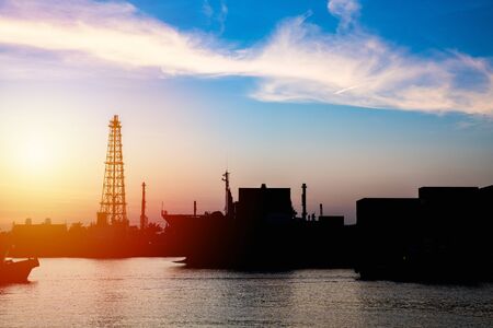 Oil refinery or petrochemical industry with ship in thailand. for Logistic Import Export background.の写真素材