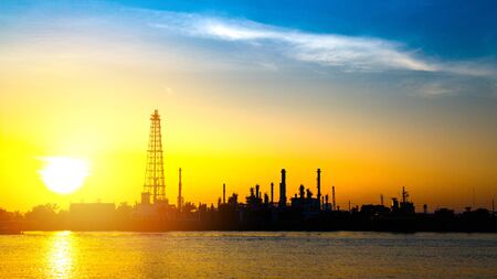 Oil refinery or petrochemical industry with ship in thailand. for Logistic Import Export background.の写真素材