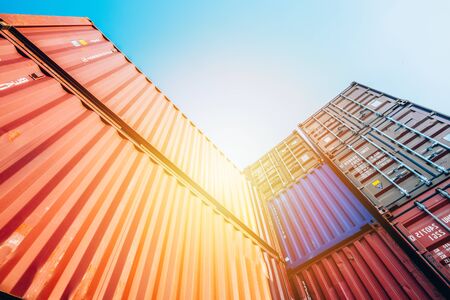 Containers box from Cargo freight ship for import export,logistic conceptのeditorial素材