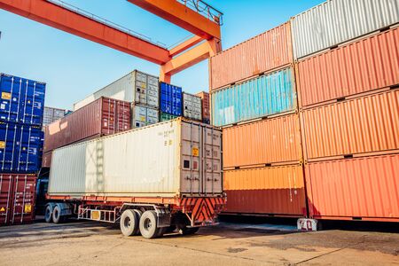Containers box from Cargo freight ship for import export,logistic conceptのeditorial素材