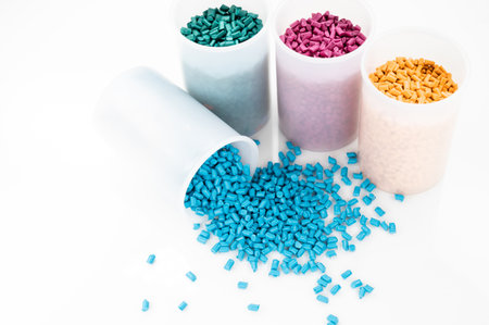Plastic granules close up for holding,Colorful Plastic granules with white background.の写真素材