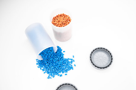 Plastic granules close up for holding,Colorful Plastic granules with white background.