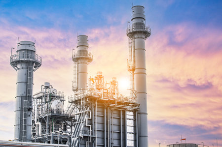 Industrial zone,The equipment of oil refining,Close-up of industrial pipelines of an oil-refinery plant,Detail of oil pipeline with valves in large oil refinery.の写真素材