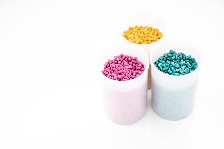 Plastic granules close up for holding,Colorful Plastic granules with white background.の写真素材