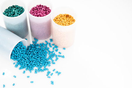 Plastic granules close up for holding,Colorful Plastic granules with white background.の写真素材