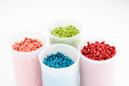Plastic granules close up for holding,Colorful Plastic granules with white background.の写真素材