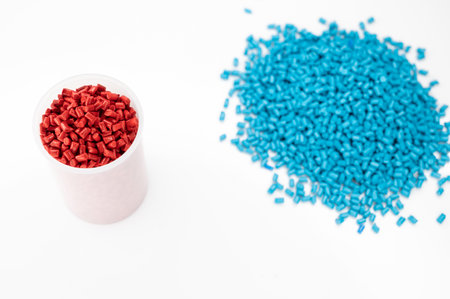 Plastic granules close up for holding,Colorful Plastic granules with white background.の写真素材