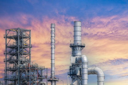 Industrial zone,The equipment of oil refining,Close-up of industrial pipelines of an oil-refinery...