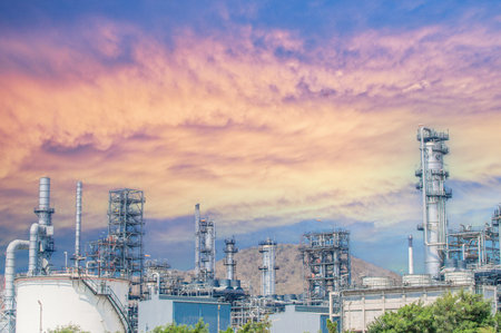Industrial zone,The equipment of oil refining,Close-up of industrial pipelines of an oil-refinery plant,Detail of oil pipeline with valves in large oil refinery.のeditorial素材