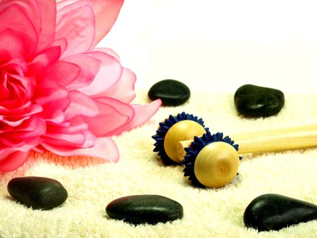 massage tool and hot stoneの写真素材