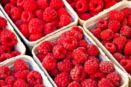raspberries at a street saleの写真素材