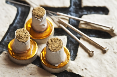 Moxa cones and acupuncture needlesの写真素材