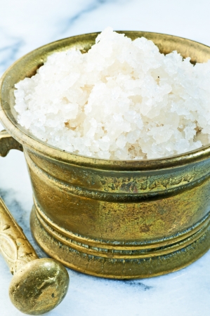 sea salt in a mortarの写真素材