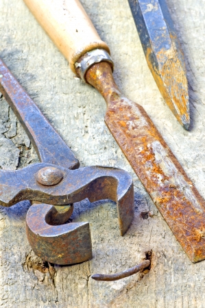 old rusty pliers with nailの写真素材